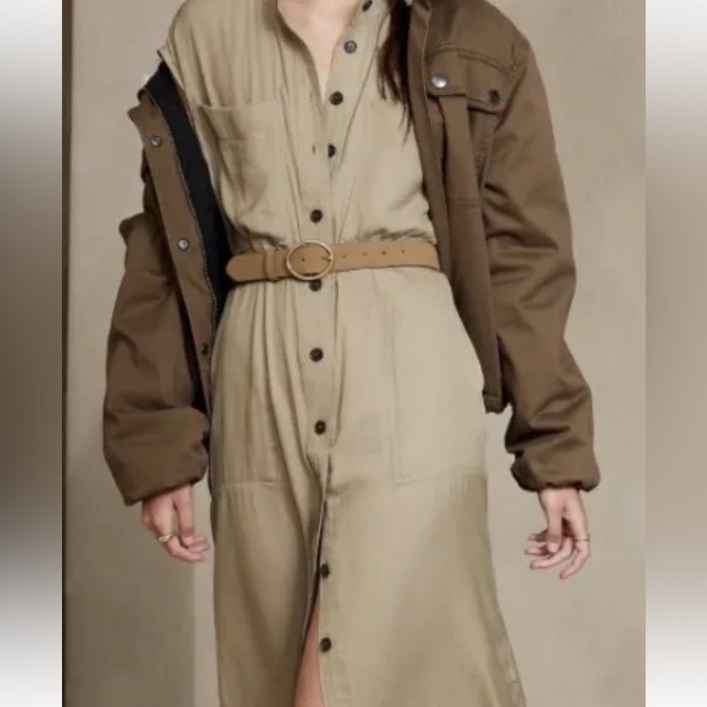 New Banana Republic Utility Pocket  Midi Dress Tan Size Large Tall